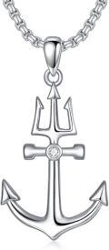 wholesale 925 Sterling Silver Anchor & Trident Pendant Necklace with Crystal Accents-0-0