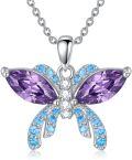 wholesale 925 Sterling Silver Purple & Blue Crystal Butterfly Pendant Necklace for Women-0-0