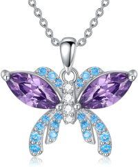 wholesale 925 Sterling Silver Purple & Blue Crystal Butterfly Pendant Necklace for Women-style2