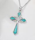 wholesale 925 Sterling Silver Genuine Turquoise Cross Necklace for Women Infinity Pendant Jewelry Green Stone Gift for Wife Mom Sister Girlfriend-0-3