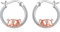 wholesale 925 Sterling Silver Pig Hoop Earrings - Adorable Animal  for Girls and Women-pig