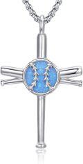 wholesale 925 Sterling Silver Blue Opal Baseball Bat Cross Pendant Necklaces for Men & Women-0-0