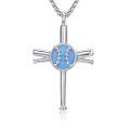 wholesale 925 Sterling Silver Blue Opal Baseball Bat Cross Pendant Necklaces for Men & Women-0-0