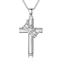 wholesale 925 Sterling Silver Birthstone Crown Cross Pendant Necklace for Women-05-May