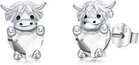 wholesale 925 Sterling Silver Birthstone Highland Cow Stud Earrings Cute Animal Jewelry Gift for Women Girls-Silver-04-Apr