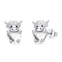 wholesale 925 Sterling Silver Birthstone Highland Cow Stud Earrings Cute Animal Jewelry Gift for Women Girls-Silver-04-Apr