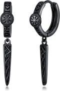 wholesale 925 Sterling Silver Gothic Punk Black Viking Rune Wolf Head Valknut Drop Dangle Earrings-0-0