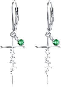 wholesale 925 Sterling Silver Birthstone Faith Cross Dangle Earrings Hypoallergenic Christian Gifts-May