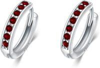 wholesale 925 Sterling Silver 925 Sterling Silver Cubic Zirconia Austrian Crystals Birthstone Huggie Hoop Earrings-15mm-1 Jan.(Garnet)