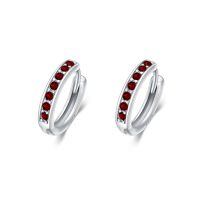 wholesale 925 Sterling Silver Colorful Gemstone Huggie Hoop Earrings-15mm-1 Jan.(Garnet)