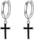 wholesale 925 Sterling Silver Black Cross/Hanging Hoop Earrings for Men Women-0-4