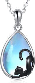 wholesale 925 Sterling Silver Teardrop Blue Opal Cat Pendant Necklace for Women Girls Gifts Jewelry 45cm Chain Length-0-0