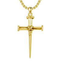 wholesale 925 Sterling Silver Cross Pendant With Nail Details On Chain Necklace-1-3-Gold