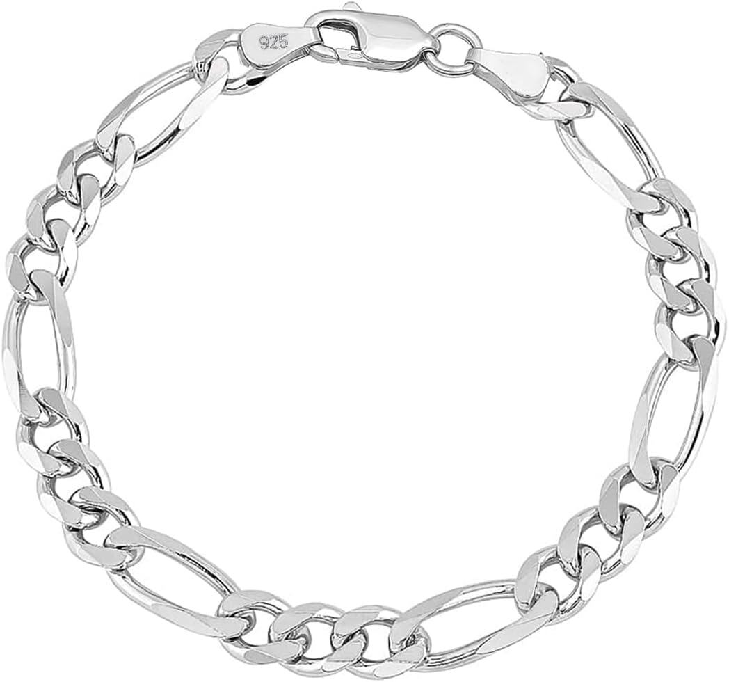 925 Sterling Silver Figaro Chain Bracelet for Men Boys 5-5mm Italy 7 with Lobster Clasp-0-0