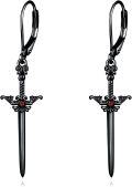 wholesale 925 Sterling Silver Gothic Red Crystal Sword Drop Earrings-0-0