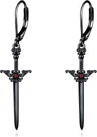 wholesale 925 Sterling Silver Gothic Red Crystal Sword Drop Earrings-C-Sword