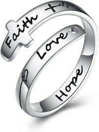 wholesale 925 Sterling Silver Cross Rings Adjustable Wrap Inspirational Jewelry Gifts for Women Teens-Hope