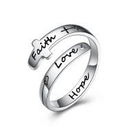 wholesale 925 Sterling Silver Faith Love Hope Engraved Rings Wholesale With Cross Design-Hope