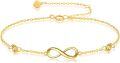 wholesale 14K Gold Infinity Chain Bracelet with Heart Charms and Moissanites - Valentines Day Gifts for Her-0-0