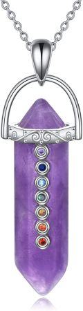 wholesale 925 Sterling Silver Amethyst Chakra Pendant Necklaces with 7 Colorful Gems for Women's Spiritual s-0-0