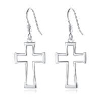 wholesale 925 Sterling Silver Hypoallergenic Long Cross Dangle Earrings for Women - Christian Religious -silver