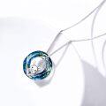 wholesale 925 Sterling Silver Blue Crystal Circle with Pig Charm Pendant Necklace for Women and Girls Gifts-0-3