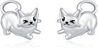 wholesale 925 Sterling Silver Cat Stud Earrings with Moon Heart Design for Women-cat with smile