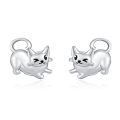 wholesale 925 Sterling Silver Cute Winking Cat Stud Earrings Platinum Plated Animal Jewelry-0-0