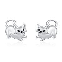 wholesale 925 Sterling Silver Cute Winking Cat Stud Earrings Platinum Plated Animal Jewelry-cat with smile
