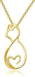 wholesale 925 Sterling Silver Gold Plated Heart Cat Pendant Necklace - Cute Gifts for Women and Girls-0-0