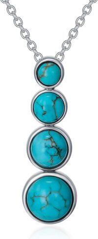 wholesale 925 Sterling Silver Round Genuine Turquoise Necklace Pendant Gift for Women Girls-4-Stone Round