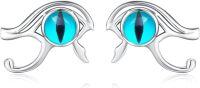 wholesale 925 Sterling Silver Red Jasper Eye of Horus Stud Earrings for Women - Bohemian Egyptian Style -Blue