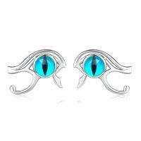 wholesale 925 Sterling Silver Red Jasper Eye of Horus Stud Earrings for Women - Bohemian Egyptian Style -Blue