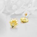 wholesale Gold 925 Sterling Silver Honeybee Flower Stud Earrings with Crystal Accents-0-2