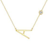 wholesale 14k Gold Initial M Letter Necklace With Bezel Set Cubic Zirconia Stone-Letter A