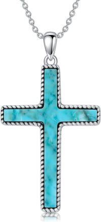 wholesale 925 Sterling Silver Turquoise Cross Pendant Necklace for Women-Turquoise