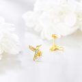 wholesale 14K Gold Hummingbird Stud Earrings with Diamond Accents and Insect Details for Women-0-4