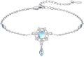 wholesale 925 Sterling Silver Moonstone Flower Dreamcatcher Adjustable Bracelet (7-8 in)  for Women Girls-0-0