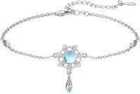 wholesale 925 Sterling Silver Moonstone Flower Dreamcatcher Adjustable Bracelet (7-8 in)  for Women Girls-B2-Moonstone with feather(white gold)