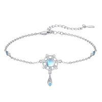wholesale 925 Sterling Silver Moonstone Flower Dreamcatcher Adjustable Bracelet (7-8 in)  for Women Girls-B2-Moonstone with feather(white gold)