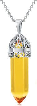 wholesale 925 Sterling Silver Yellow Citrine Gemstone Celtic Knot Pendant Necklace for Women Men Gifts-0-0