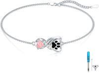 wholesale Sterling Silver Paw Print Urn Bracelet for Pet Ashes Memorial Jewelry-A-Paw Print Urn Bracelet-Pink Opal