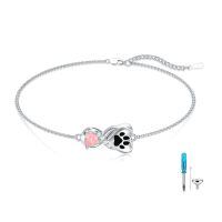 wholesale 925 Sterling Silver Infinity Paw Print Cremation Memorial Urn Bracelet Wholesale With Screwdriver Tools-A-Paw Print Urn Bracelet-Pink Opal