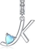 wholesale 925 Sterling Silver Heart-Shaped Blue Moonstone Initial N Charm Pendant Necklace Gift-0-20