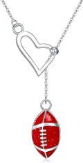 wholesale 925 Sterling Silver Heart & Red Enamel Football Lariat Necklace Sports Jewelry for Women-0-0