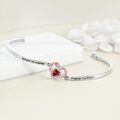 TOUPOP 925 Sterling Silver Bracelet Two Heart Bangle Adjustable Gift-0-2