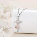 wholesale 925 Sterling Silver Cross with Rose and Heart Pendant Necklace for Women-0-3