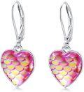 wholesale 925 Sterling Silver Multicolor Shell Mermaid Heart Leverback Hoop Earrings-0-0