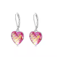 wholesale 925 Sterling Silver Multicolor Shell Mermaid Heart Leverback Hoop Earrings Wholesale-Pink