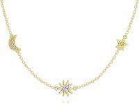 wholesale 14K Gold Star & Moon Pendant Necklace - Celestial Charm  for Women-Sun Moon Star